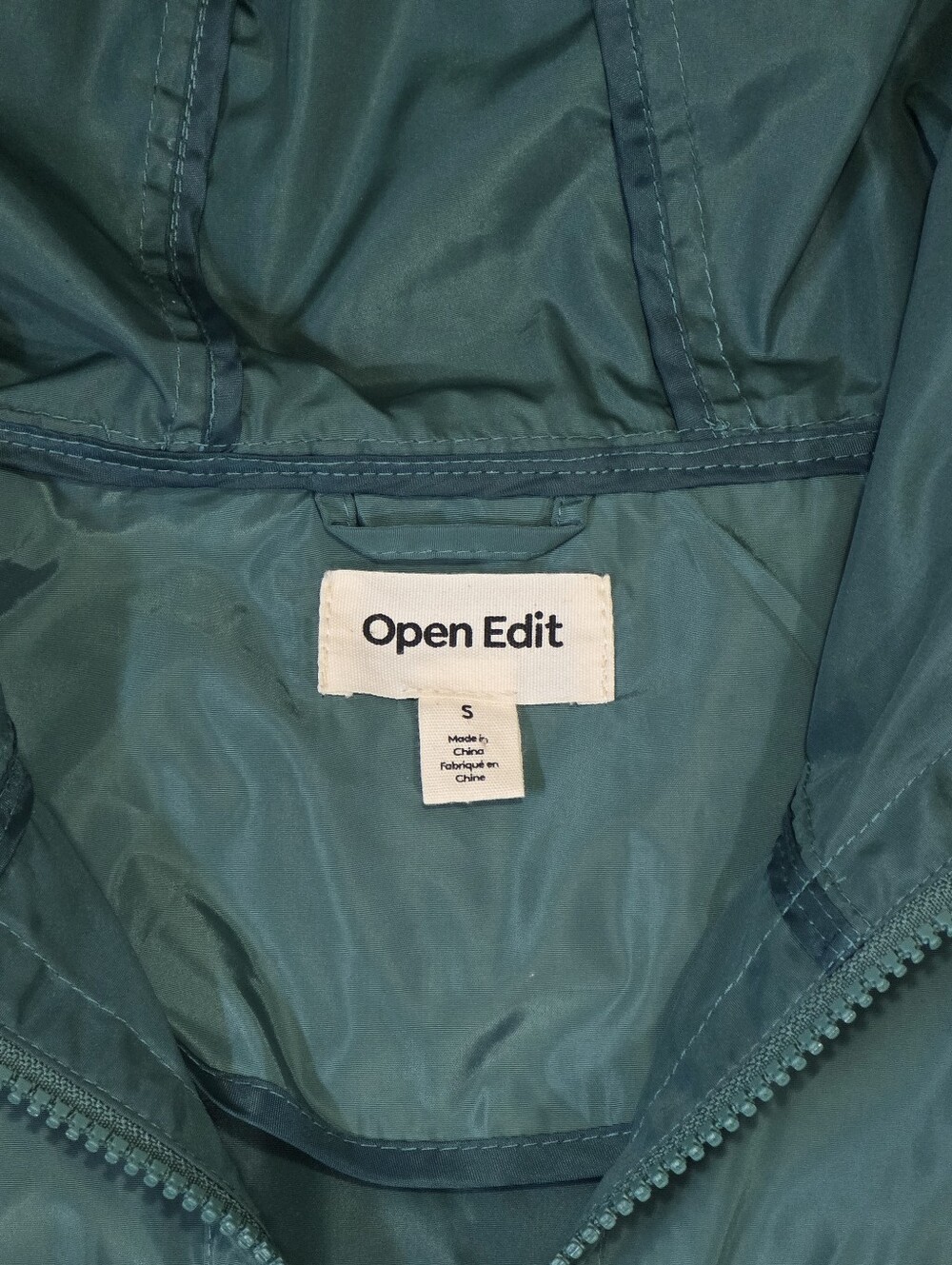 Open Edit Packable Teal Hooded Raincoat Jacket Full Length Size Small - Picture 7 of 7